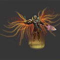 Hooded Character Floating With Glowing Yellow Orange Energy Streams Holding Bladed Weapon On Luminous Base
