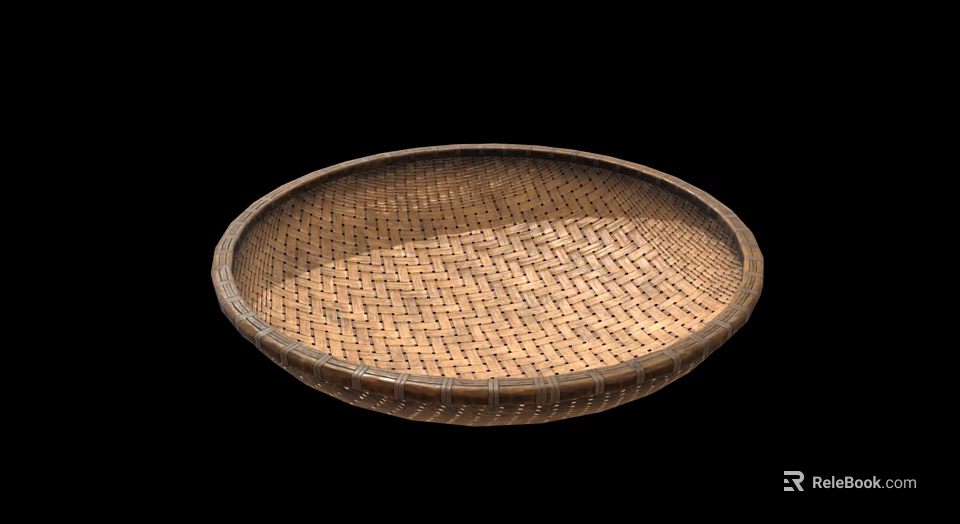 Handwoven Round Bamboo Tray With Intricate Edge Design And Practical Storage Function 3d model 