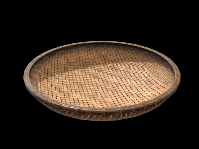 Handwoven Round Bamboo Tray With Intricate Edge Design And Practical Storage Function 3d model