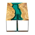 Modern Coffee Table with Wooden Tabletop and Turquoise Resin Inlay Stainless Steel Legs Contemporary Design
