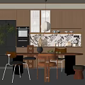 Modern Middle Ancient Restaurant Dining Table and Chair Open Cabinet Refrigerator Potted Plant 3d model