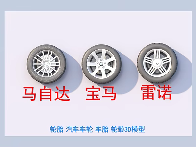 Car Tires for Mazda BMW Renault with Wheel Rims 3D Models 3d model