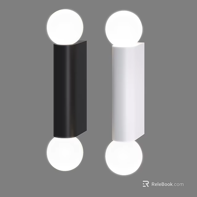 Modern Black And White Wall Sconces With Double Sphere Lights And Rectangular Body 3d model