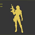 Female Combat Character In Bikini Blue Headscarf Holding Rifle With Black Boots And Armor