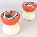Two Red And White Stools With Circular Patterned Tops And Black Red Elements 3d model