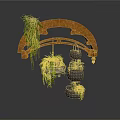 Wooden Arch Shelf With Hanging Green Plant Pots And Tiered Plant Stand