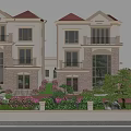 Classic Detached Villa Exterior With Red Roof Balconies Stone Walls Green Plants And Flower Shrubs