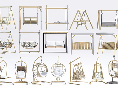 Collection Of Stylish Hanging Chairs With Various Designs And Comfortable Seats 3d model