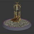 Antique Weapon with Circular Base Red Metallic Bell Top Spikes and Snowy White Covering