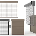 Brown Perforated Roller Shutters With Different Styles And Control Panel Design 3d model