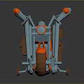3D Model Red And Blue Custom Motorcycle With Long Handlebars And Unique Seat