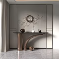 Elegant Modern Entryway Console Table With Copper Frame And Decorative Branches Mirror 3d model