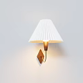 Modern Wall Lamp With White Pleated Lampshade And Wooden Base Emitting Warm Light