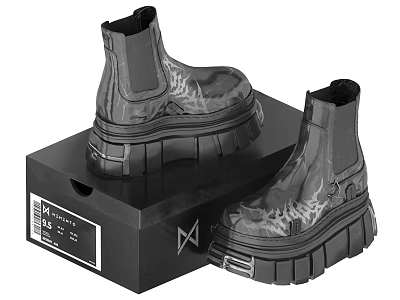 Black Platform Boots With Thick Sole And Transparent Upper On Brand Box 3d model
