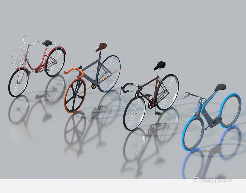 Different Types Of Stylish Bicycles With Various Colors And Modern Designs 3d model 