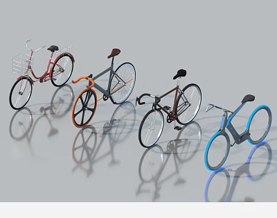 Different Types Of Stylish Bicycles With Various Colors And Modern Designs 3d model