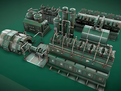 Industrial Machinery Components Featuring Pipes Tanks Control Panels And Mechanical Units 3d model