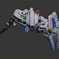 Chibi Style Anime Game Character With Silver Blue Red Armor Holding Weapons And Antenna