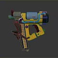 Colorful Futuristic Weapon With Yellow Blue Purple Mechanical Parts Grip And Barrel