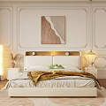 Modern Double Bed with LED Headboard Lights Cozy Blanket and Wall Art Painting