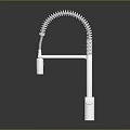 Modern Silver Kitchen Faucet With Curved Hose Lever Handle And Reflective Finish