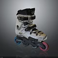 White and Black Roller Skates Featuring Blue and Pink Wheels and Adjustable Straps