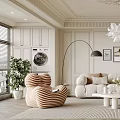 Elegant Living Room Interior With Beige Sofa White Coffee Table Decorative Paintings Wainscoting And Chandelier