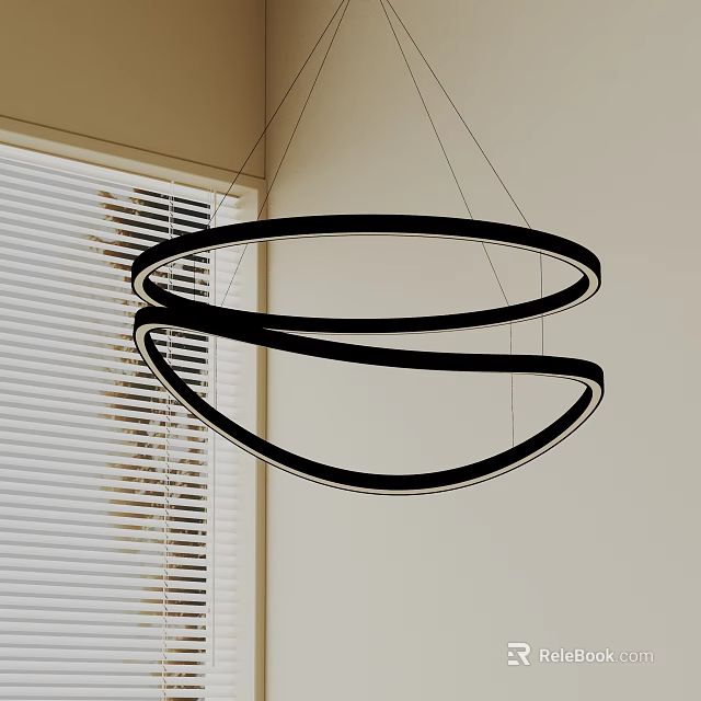 Modern Black Double Ring LED Pendant Light With Circular Design And Window Blinds 3d model