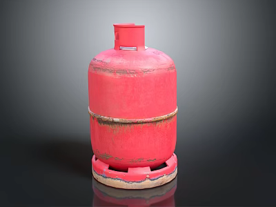 Red Worn Gas Cylinder with Rusty Base for Common Household Daily Use Essentials 3d model