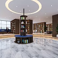 Modern Lounge Area Interior With Circular Ceiling Light Sofas Chairs And Green Plants
