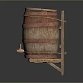Vintage Wooden Barrel With Red Hoops On Stand For Household Storage And Decoration