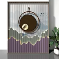Modern Luxury Background Wall With Round Mountain Painting And Striped Pattern 3d model
