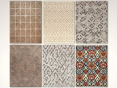 Square Rugs with Various Geometric Patterns and Modern Designs in Neutral Tones 3d model