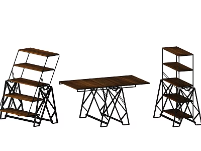 Sturdy Metal Frame Storage Shelving Units With Wooden Shelves Foldable Tabletop And Multi Tier Design 3d model