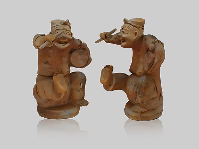 Traditional Handcrafted Ceramic Figurines Featuring Expressive Faces And Interactive Poses For Decor 3d model