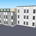 Multi Storey Commercial Complex With Modern Stone Facade Glass Windows And Balconies 3d model