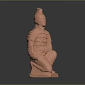 Pink Terracotta Warrior Sculpture Carved In Kneeling Posture With Detailed Armor