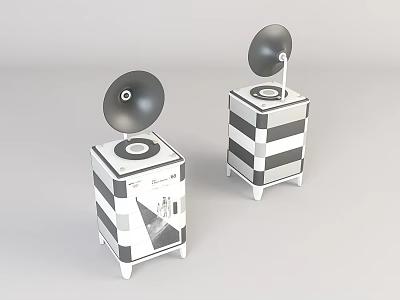 Black White Striped Console Table And Side Cabinet Modern Design With Round Top Decor Elements 3d model