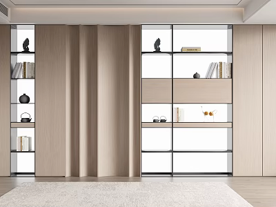 Modern Wooden Display Cabinet With Glass Doors Books And Decorative Ornaments 3d model