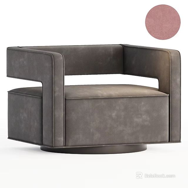 Modern Single Sofa With Grey Fabric Upholstery Circular Base And Pink Accent Details 3d model 
