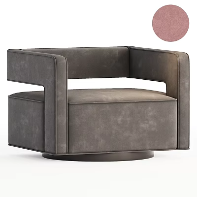 Modern Single Sofa With Grey Fabric Upholstery Circular Base And Pink Accent Details 3d model