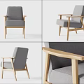 Modern Gray Fabric Armchair With Wooden Armrests And Legs Design