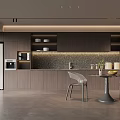 Elegant Modern Pantry Interior With Cabinets Refrigerator Microwave Countertop Table Chairs And Plants