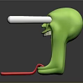 Green Abstract Cartoon Creature With White Tube Eyes Open Mouth And Long Red Tongue