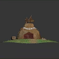 Traditional Thatched House With Thatched Roof Decorative Entrance Cloth Green Grass And Pathway To Doorway