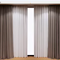 Elegant Double Layer Brown Curtains With White Sheer For Home Window Decor 3d model