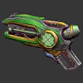Futuristic Vibrant Weapon With Green Yellow Blue Clover Design And Detailed Accents