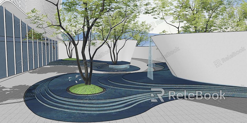 Modern garden landscape demonstration area landscape curve streamline special-shaped landscape wall overlapping water waterscape model