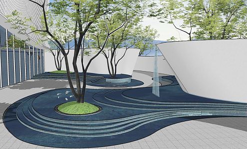 Modern garden landscape demonstration area landscape curve streamline special-shaped landscape wall overlapping waterscape 3d model