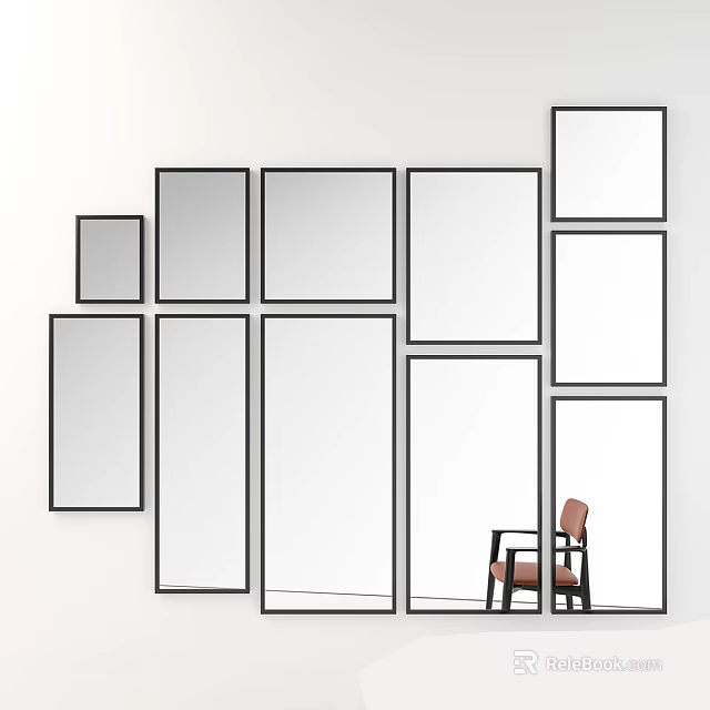 Modern Interior Wall Design With Multiple Frames Of Various Sizes And Decorative Chair 3d model 
